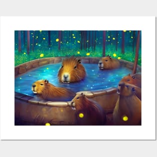 capybara pool firefly Posters and Art